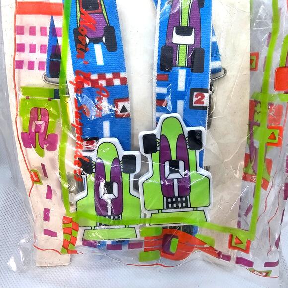 Vintage Avon Childs Race Car Pit Stop Suspenders Track Checkered Flag NOS 1988 - Picture 1 of 6